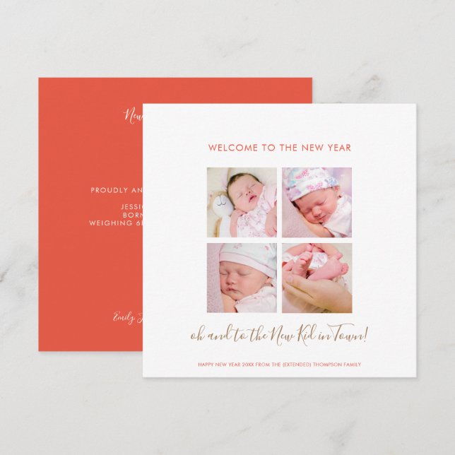 Carte Nouveau bébé amusant Joyeux Nouvel An 4 Photo Coll (Devant / Derrière)
