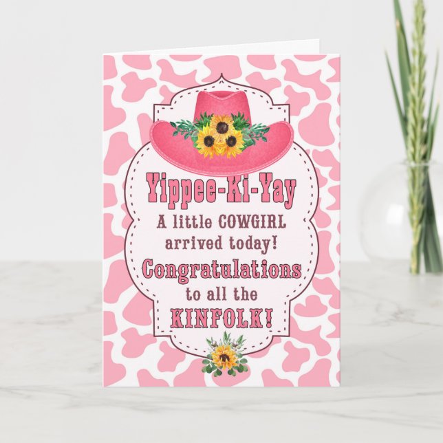 Carte Nouveau bébé COWGIRL Western Pink Félicitations Ca (Devant)