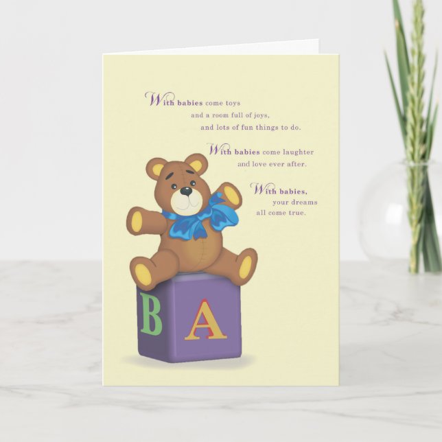 Carte Nouveau bébé Félicitations avec Teddy Bear sur les (Devant)
