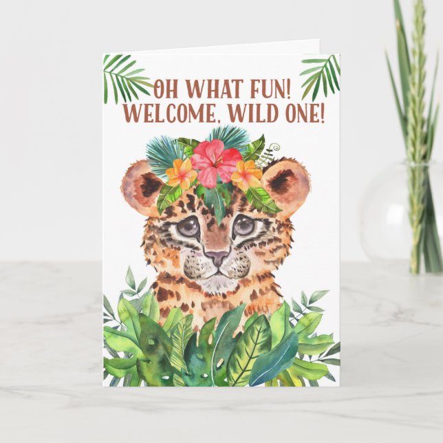 Carte Nouveau bébé Félicitations Baby Cheetah Jungle Thè (Devant)