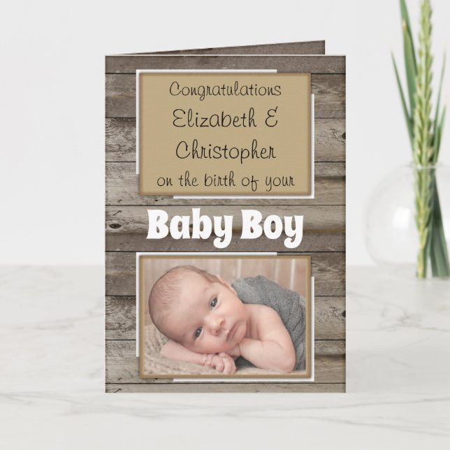Carte Nouveau bébé félicitations photo brun rustique (Devant)