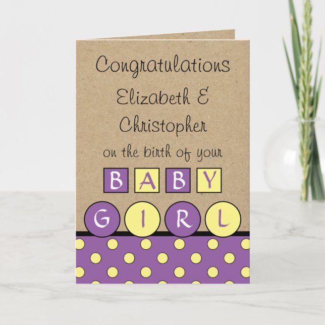 Carte Nouveau bébé fille grand amour rustique violet jau (Devant)