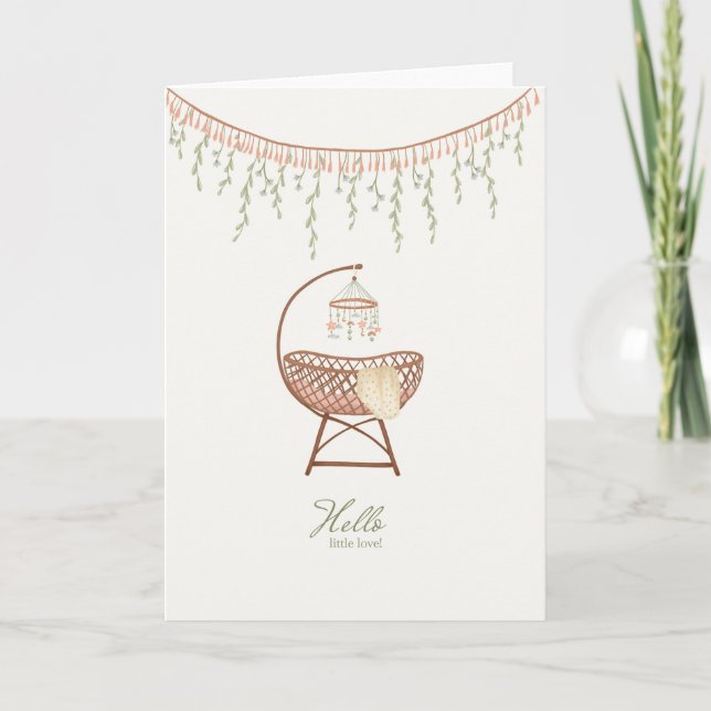 Carte Nouveau Bébé Fille Sweet Boho Crib Félicitations C (Devant)