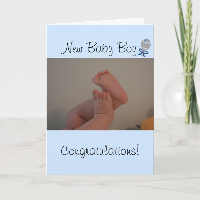 Carte Nouveau bébé garçon bébé pieds bleu Rattle (Devant)
