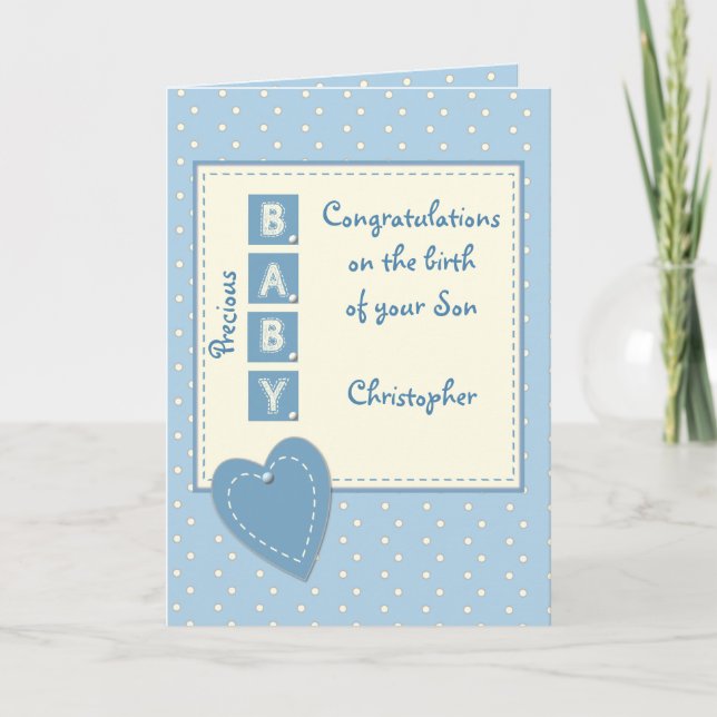Carte Nouveau bébé garçon félicitations bleu (Devant)
