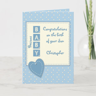 Carte Nouveau bébé garçon félicitations bleu
