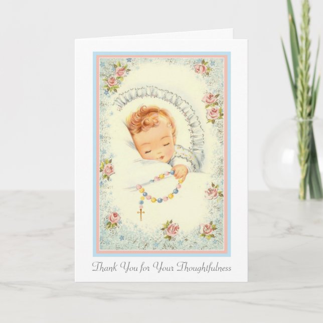Carte Nouveau bébé garçon ou fille Rosaire Merci catholi (Devant)