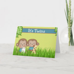 Carte Nouveau bébé jumeaux garçons mignons singe