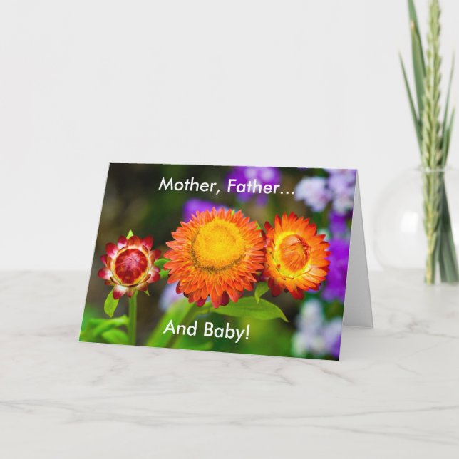 Carte Nouveau bébé : Mère, père, bébé (Devant)