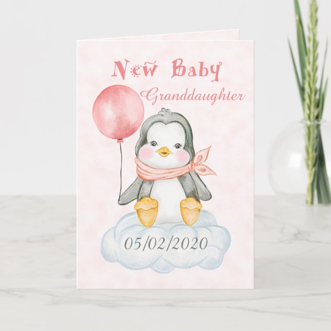Carte Nouveau bébé Penguin Grand-fille personnalisée (Devant)