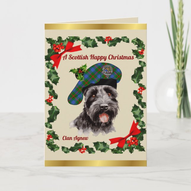 Carte Nouveau Chien écossais Noël personnalisé (Devant)