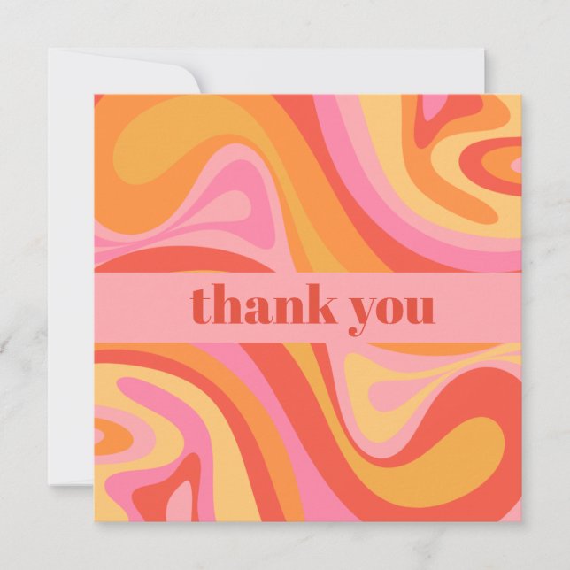 Carte Nouveau Groove Retro Abstrait rose orange Merci (Devant)