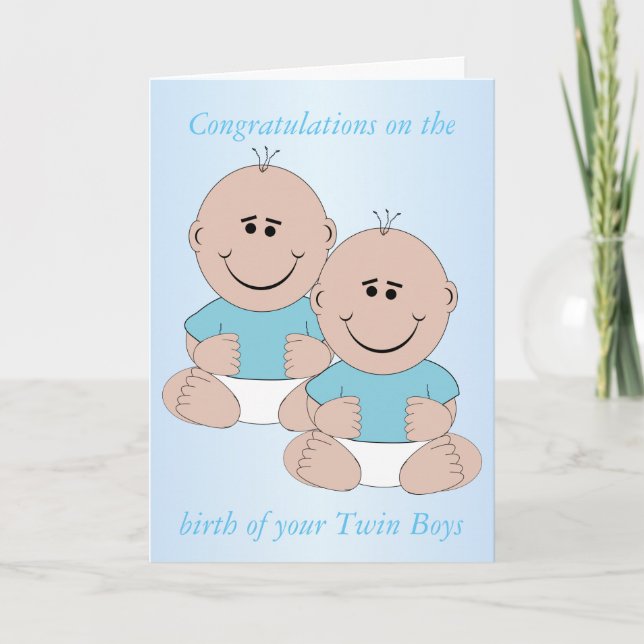Carte Nouveau né bébé jumeaux garçons (Devant)