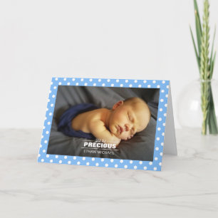 Carte Nouveau-né Photo bébé garçon Pois bleu