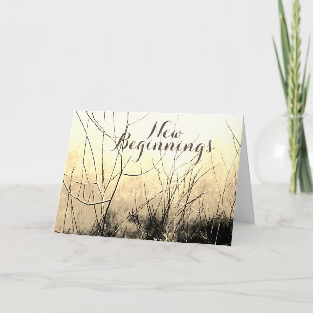 Carte "Nouveaux débuts" Design Brown Tan Jaune Floral (Devant)