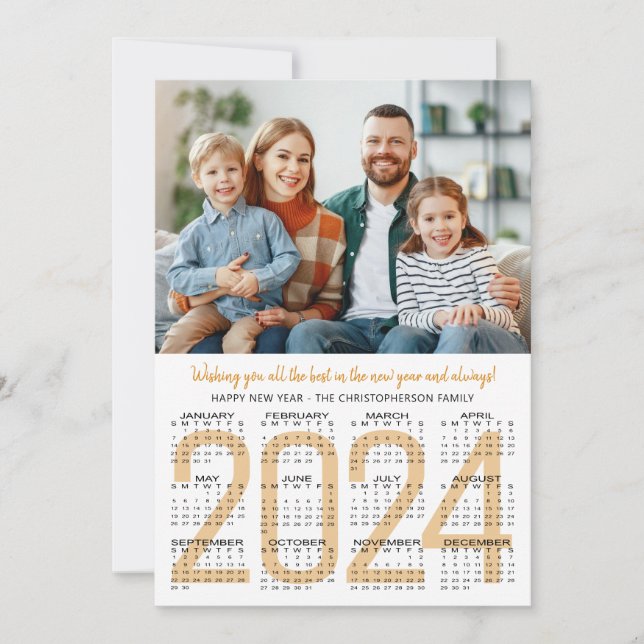 Carte Nouvel An 2024 Calendrier Photo Couleur personnali (Devant)
