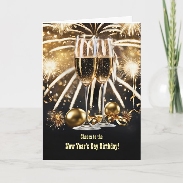 Carte Nouvel An Anniversaire Champagne et feux d'artific (Devant)