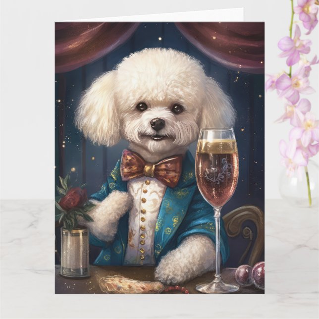 Carte Nouvel An de Bichon Frise (Orchidée)