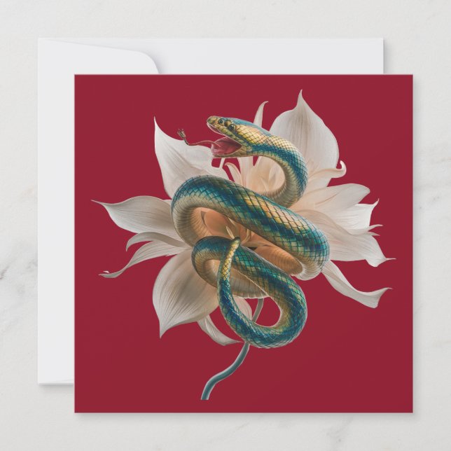 Carte Nouvel An Personnalisé du Serpent Or Rouge Blanc F (Devant)