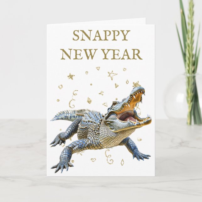 Carte Nouvel An Snappy Crocodile drôle (Devant)