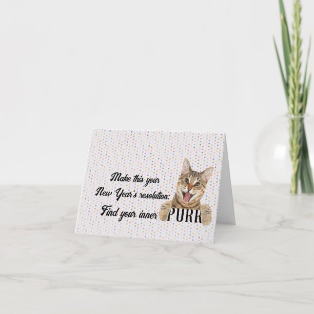 Carte Nouvel An Tabby Cat sur le Pois (Devant)