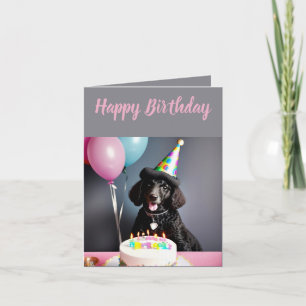 Carte Nouvel anniversaire du mignon caniche noir