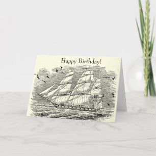 Carte Nouvel anniversaire du navire à voile vintage