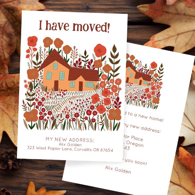Carte Nouvelle Adresse Accueil J'Ai Déplacé Fleurs Agric (New Home Address I Have Moved Farmhouse Flowers Autumn Card
)