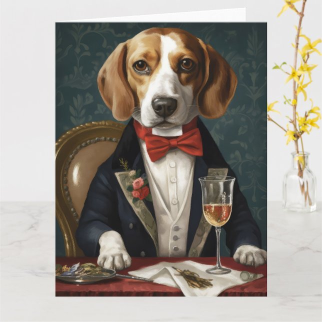 Carte Nouvelle année Beagle (Fleur jaune)