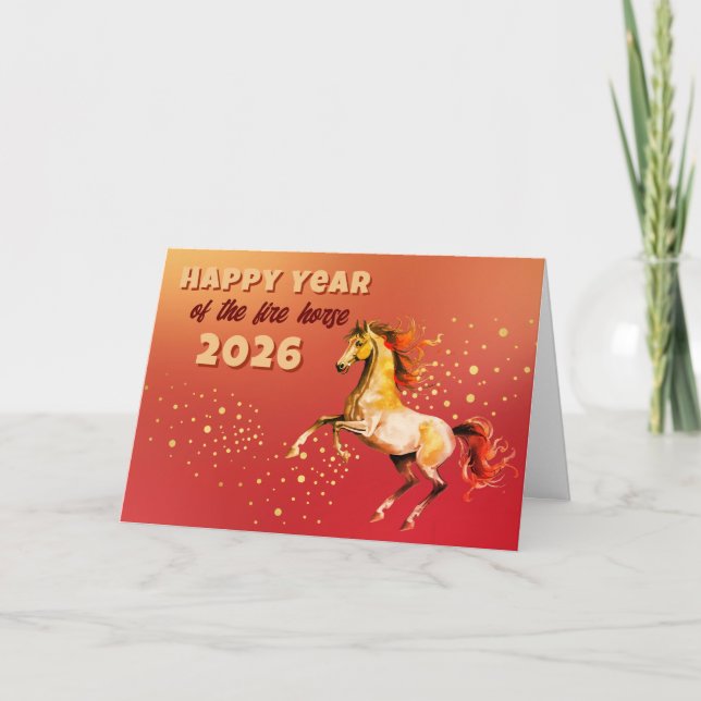 Carte Nouvelle année chinoise du Cheval de Feu 2026 (Devant)