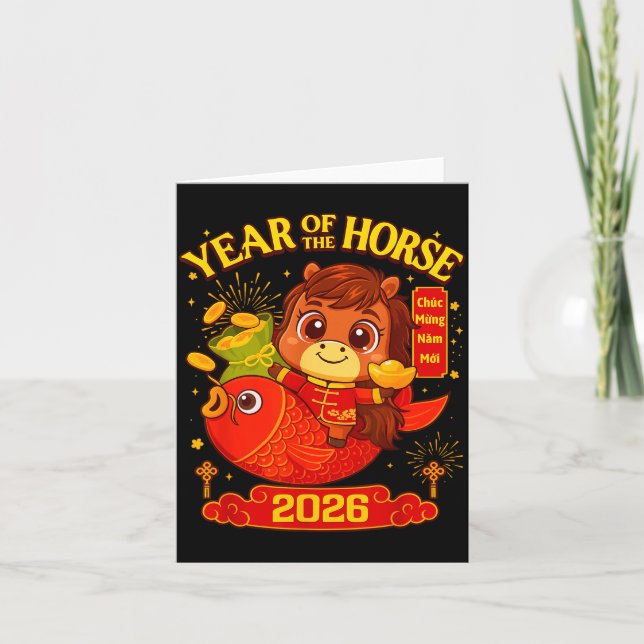 Carte Nouvelle année lunaire 2026 Cheval Vietnamien Homm (Devant)