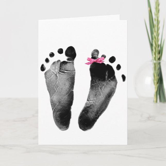 Carte Nouvelle Empreintes Fille Bébé Sur Blanc (Devant)