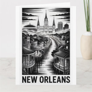 Carte Nouvelle-Orléans Louisiane Skyline Noir Blanc Grav
