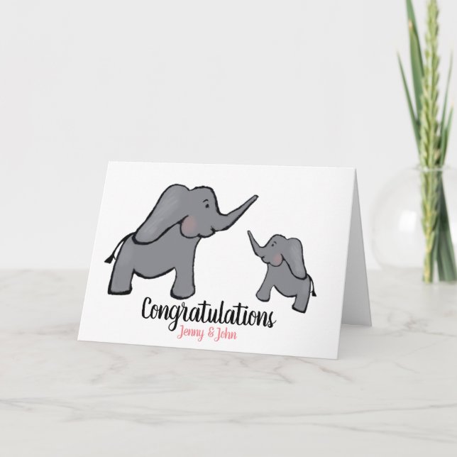 Carte Nouvelle petite fille éléphant personnalisée mère  (Devant)