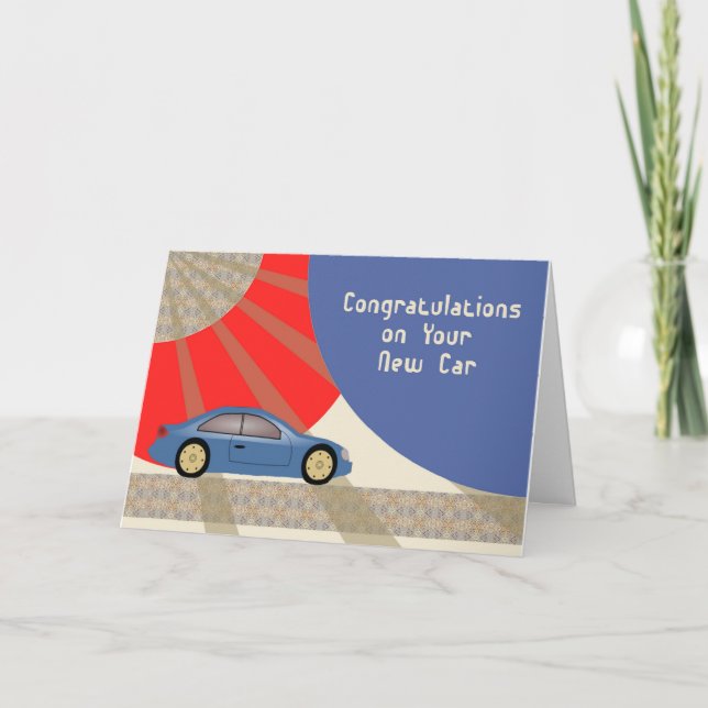 Carte Nouvelles félicitations de voiture, voiture bleue, (Devant)