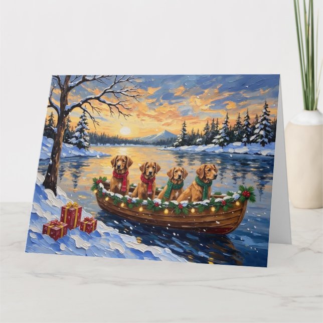 Carte Nova Scotia Duck Tolling Retriever Christmas Boat  (Devant)