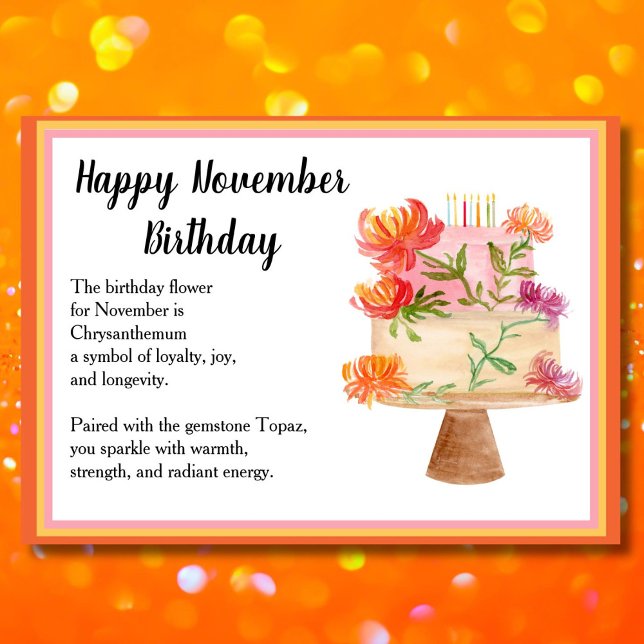 Carte Novembre Anniversaire Fleur Chrysanthèmes sur Cake (Créateur téléchargé)