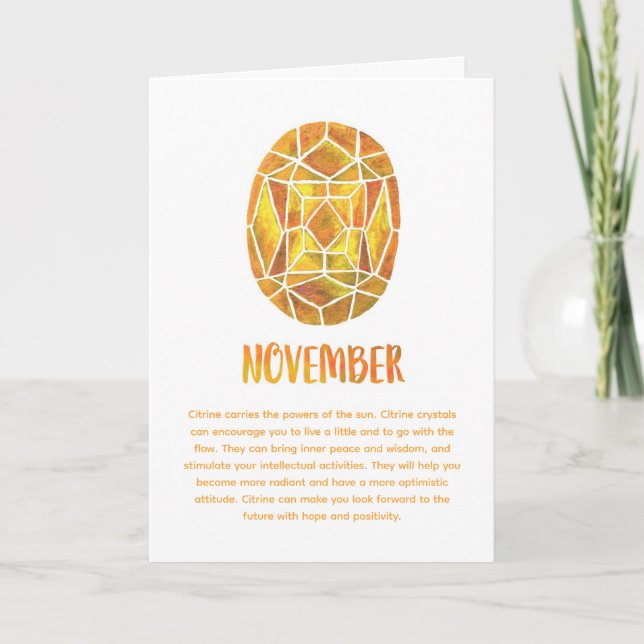 Carte Novembre Birthstone Citrine Anniversaire Aquarelle (Devant)