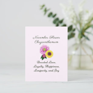 Carte Novembre Mois de naissance Fleur Chrysanthème