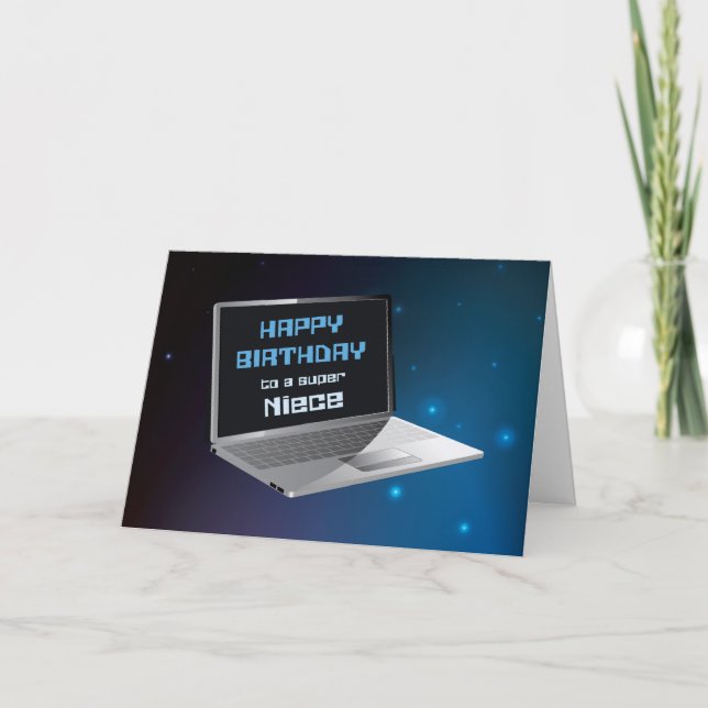 Carte Nuit Anniversaire avec ordinateur (Devant)