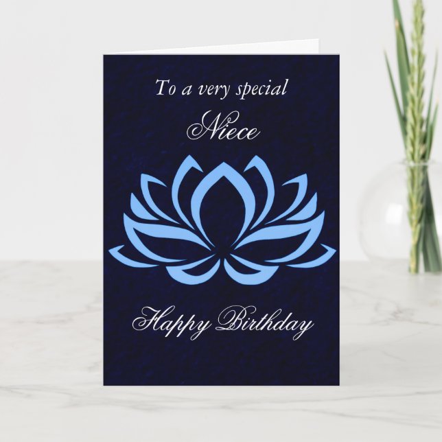 Carte Nuit - Anniversaire - Lotus Bleu sur Noir (Devant)