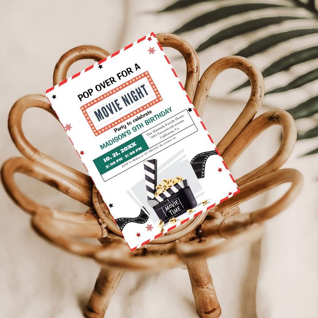 Carte Nuit de cinéma minimaliste Anniversaire Fête Invit (Créateur téléchargé)