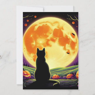 Carte Nuit d'Halloween avec chat noir et Jack-O'-Lantern