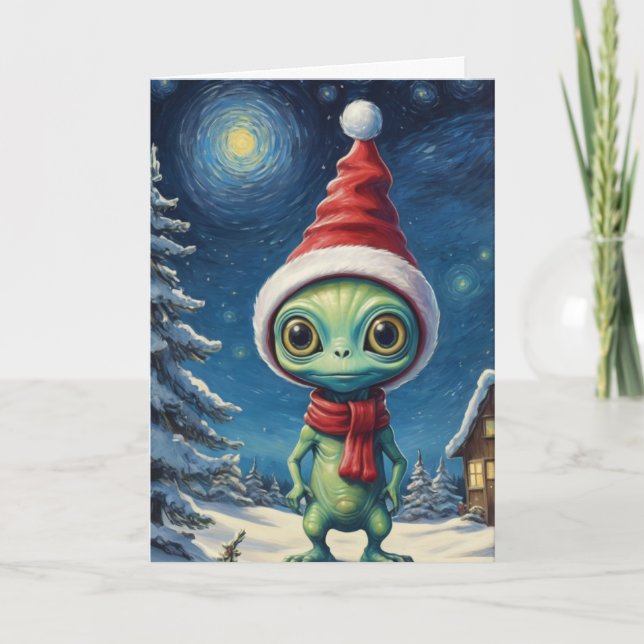 Carte Nuit étoile mignonne Alien espace Noël (Devant)