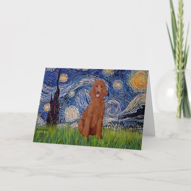 Carte Nuit étoilée - Caniche rouge foncé #1 (Devant)