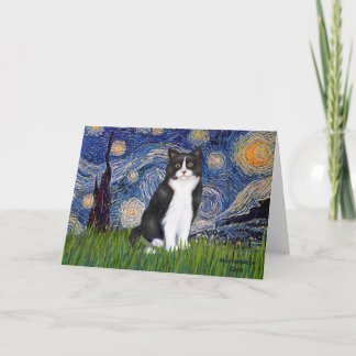 Carte Nuit étoilée - Chat noir et blanc