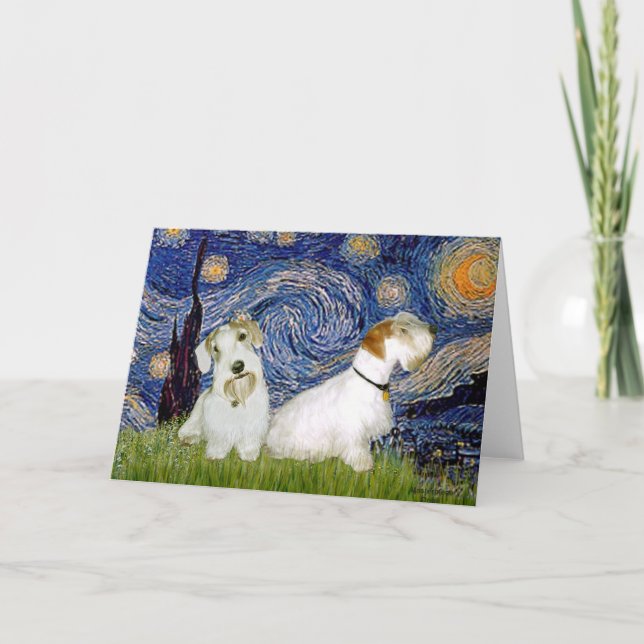Carte Nuit étoilée - Deux Terriers Sealyham (Devant)