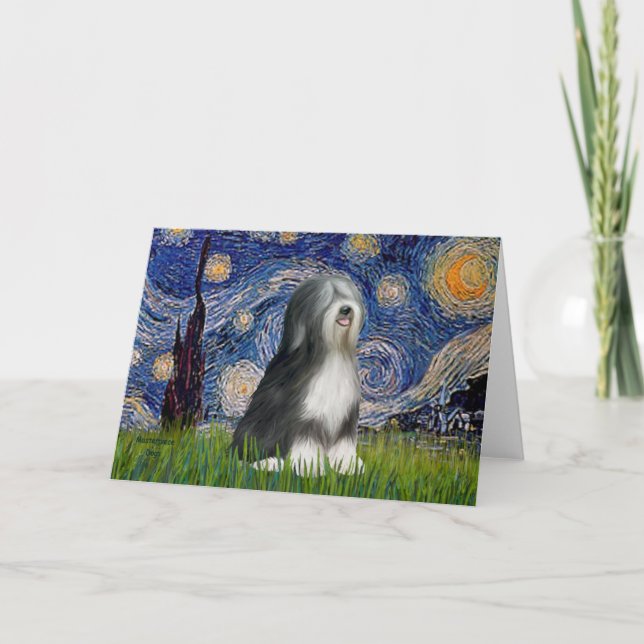 Carte Nuit étoilée - Terrier tibétain noir et blanc (Devant)