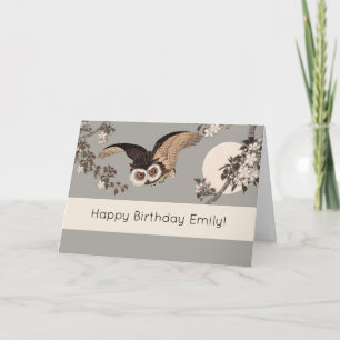 Carte Nuit Japonaise Chouette Lune Bois Coupe Flying Nig