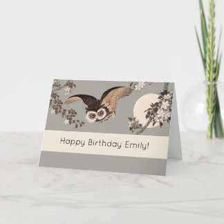 Carte Nuit Japonaise Chouette Lune Bois Coupe Flying Nig